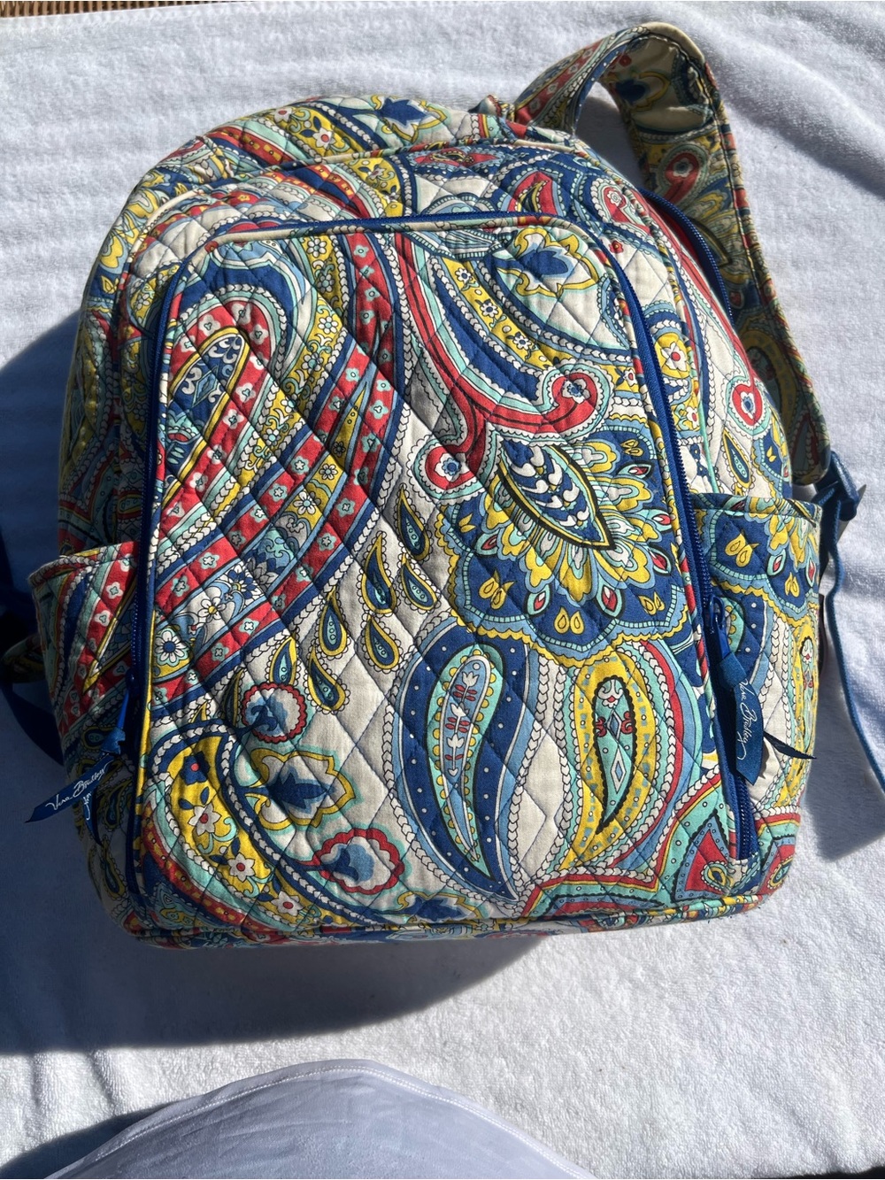 Vera Bradley Paisley Quilted Backpack in Blue, Yellow & Red
